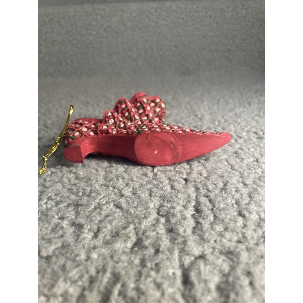 Vintage Resin Red, Green, And Pink "Victorian Shoe" Christmas Ornament - Picture 6 of 6